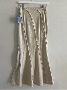 NWT Le Lis Tan Seam-Panel Maxi Skirt 100% cotton